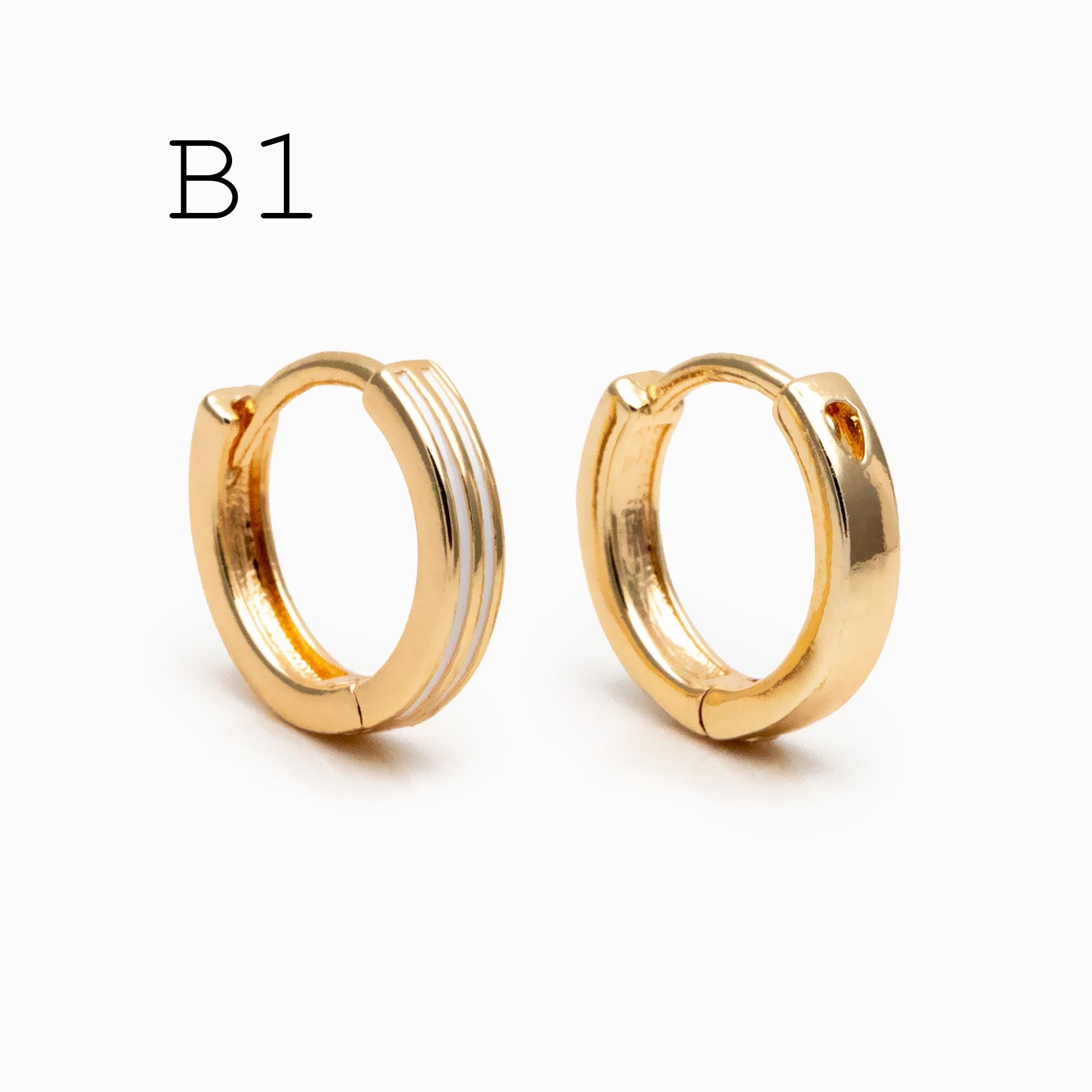 4pcs Enamel Hoop Earrings, 18K Gold plated Brass, Minimalist Circle Huggies (GB-3717)